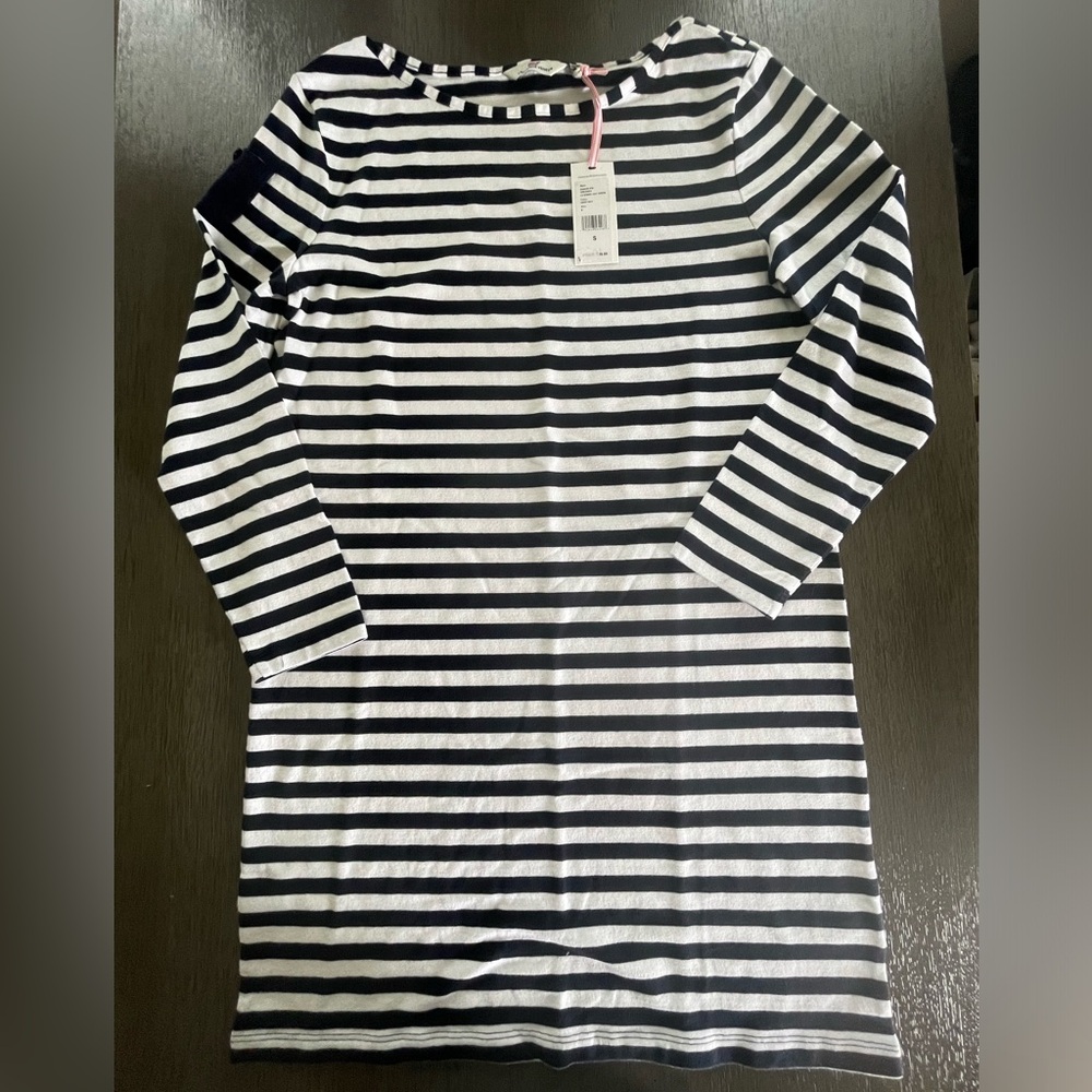 Vineyard Vines Cotton Knit  Striped Deep Bay Navy/White Long Sleeve Dress NWT